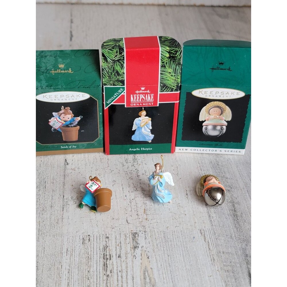 Hallmark miniature angel seeds of joy ornament Xmas set religious
